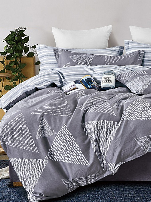 Ecotton Комплект постільної білизни Ecotton полуторний 150х215 см сіра Трикутна абстракція 2120 Коломия - фото 1