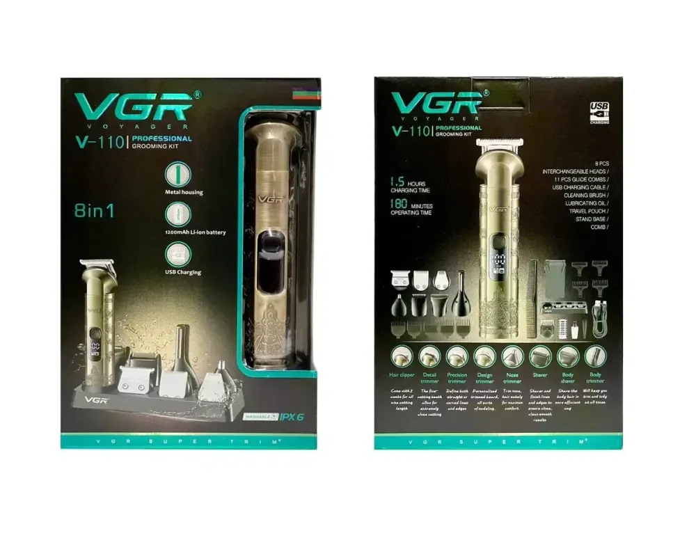 Машинка для стрижки VGR V-110 бездротова 11 насадок триммер USB Type-C для волосся та бороди Одеса - фото 5