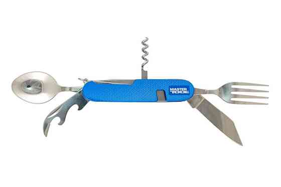 Мультитул MASTERTOOL "Турист" 7в1 ніж/вилка/штопор/відкривача/дірокол алюмінієва ручка чохол 79-0426 Рівне