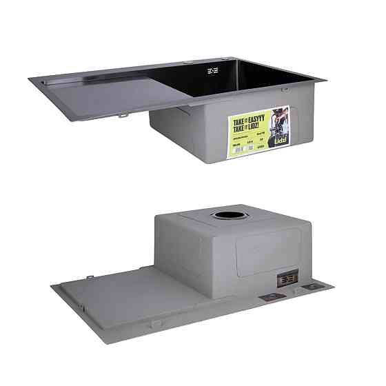 Комплект Lidz Handmade H7849BL Мийка для кухні інтегрована крило зліва BlackPVD у комплекті з дозатором + Lidz K01B Кошина Київ