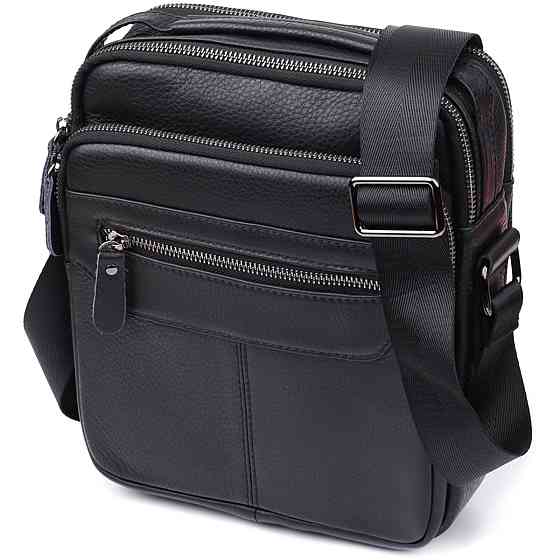 Вертикальна чоловіча сумка з натуральної шкіри Vintage 22967 Чорний Київ