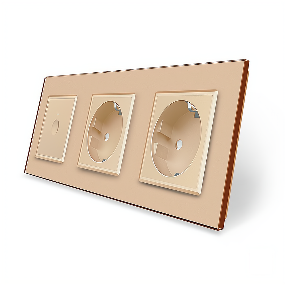 LIVOLO Сенсорний прохідний/перехресний вимикач Sense 1 сенсор 2 розетки Livolo золотий скло (VL Коломия - фото 8