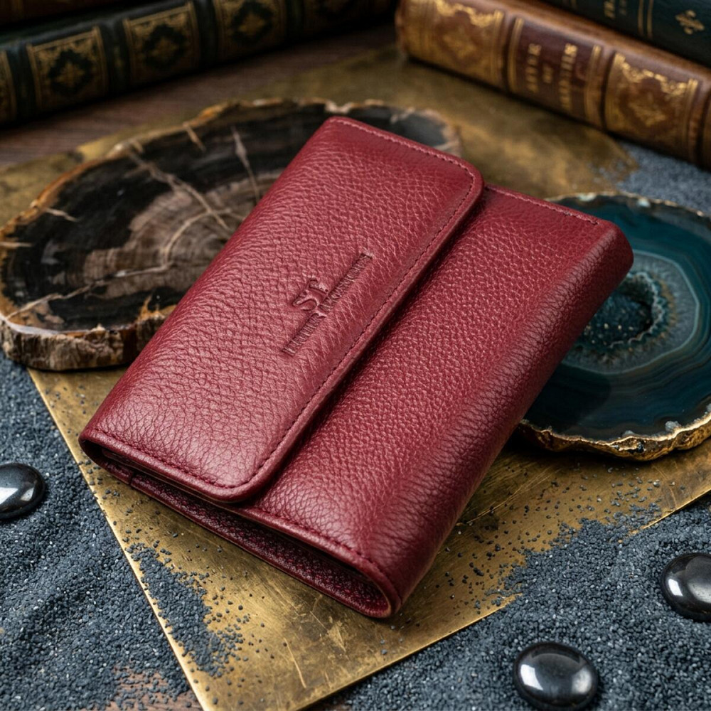 Женский кожаный кошелек для карт купюр и монет ST Leather 19492 Бордовый Киев - изображение 11