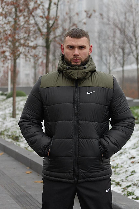 Зимова куртка чоловіча пух з підкладом на флісі коротка Frost хакі-чорна M Одеса - фото 7