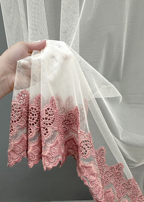 Тюль VR-Textil 1698т Грек-сітка з вишивкою Молочний з рожевим 400х270 см (42-1217) Київ - фото 4