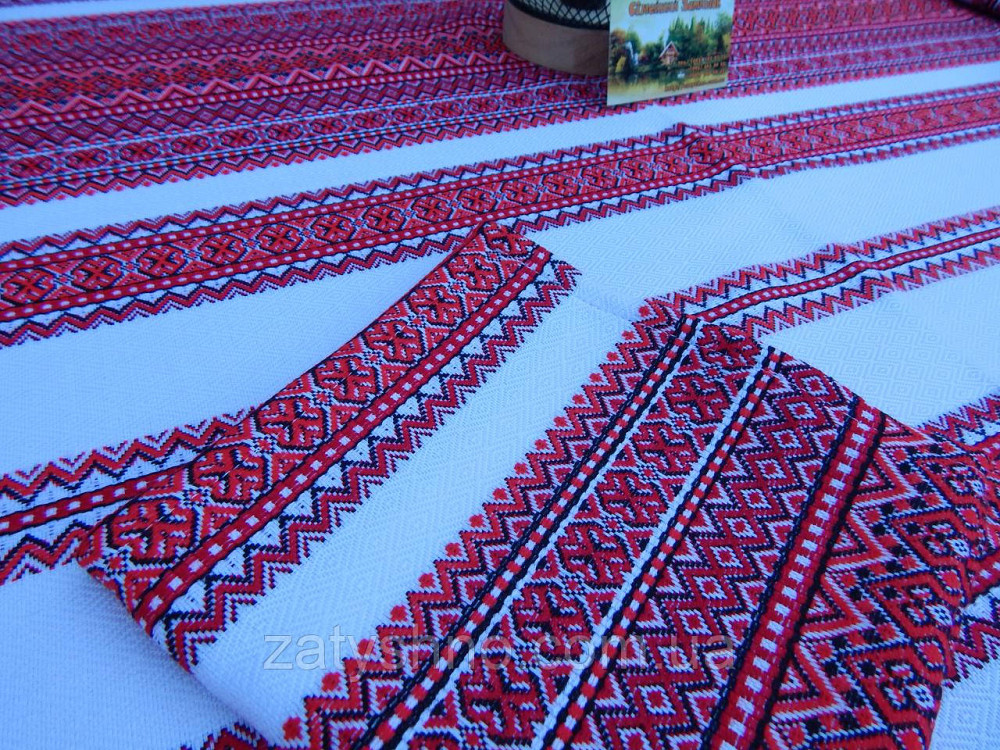 Бордова вишита скатертина з серветками 120 і 190 см Київ - фото 1