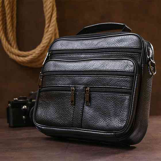 Практичная кожаная мужская сумка Vintage 20669 Черный Киев