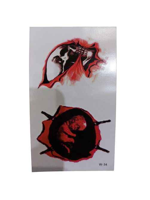 Наклейки тату на Хелловін з черепом 10 на 6 см червоний Київ - фото 1