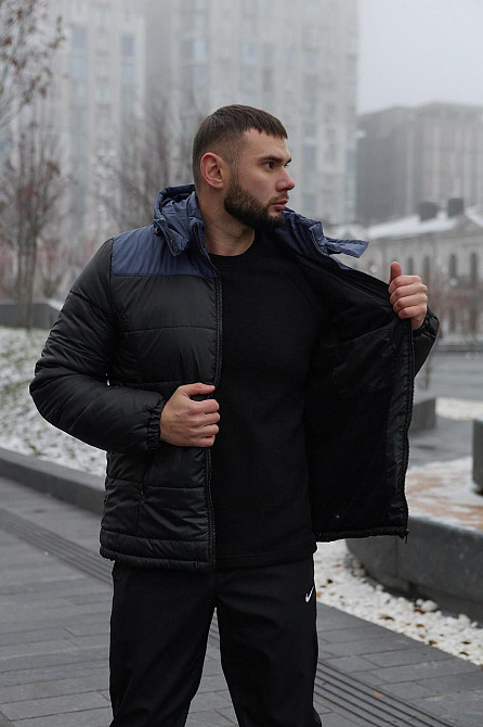 Зимова куртка чоловіча пух з підкладом на флісі коротка Frost чорно-синя Одеса - фото 3