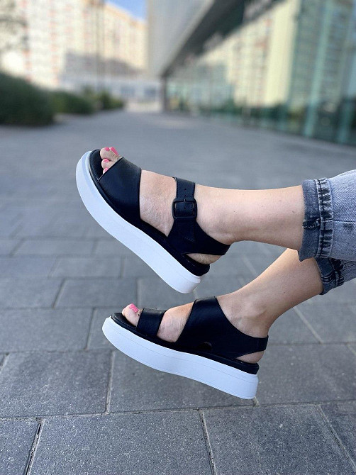 teona Шкіряні босоніжки жіночі чорні на білій платформі TEONA 123/1 літні р. 36-40 / Сандалі на Коломия - фото 6