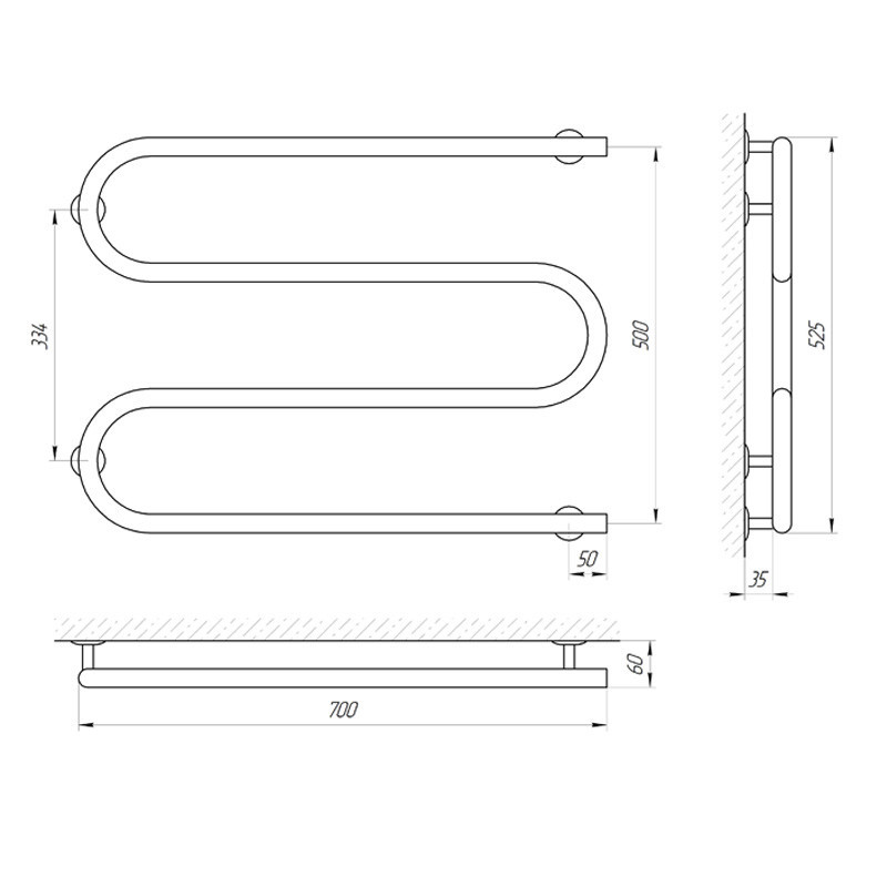 Электрический полотенцесушитель Laris Змеевик 25 РС3 700Х500 Э правое подкл. Киев - изображение 3