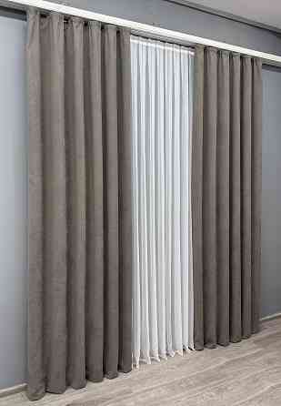 Комплект готових штор VR-Textil Мікровелюр Petek YL № 1710ш Сіро-коричневий 150х295 см 2 шт (33-0605) Київ