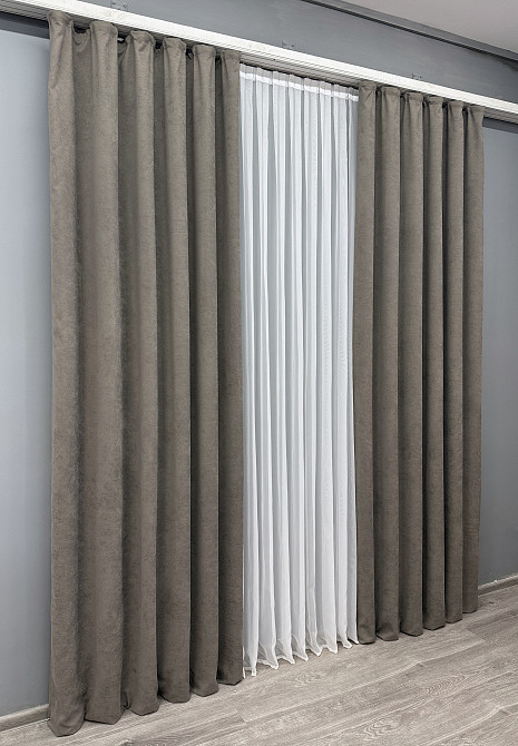 Комплект готових штор VR-Textil Мікровелюр Petek YL № 1710ш Сіро-коричневий 150х295 см 2 шт (33-0605) Київ - фото 4