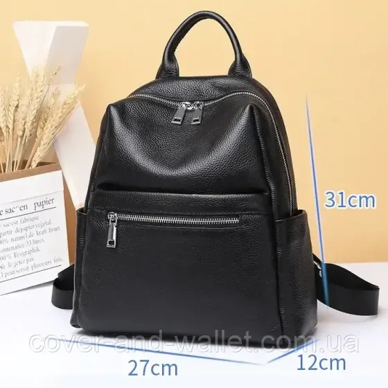 Міський жіночий рюкзак на кожен день із фактурної шкіри чорного кольору Puos Київ
