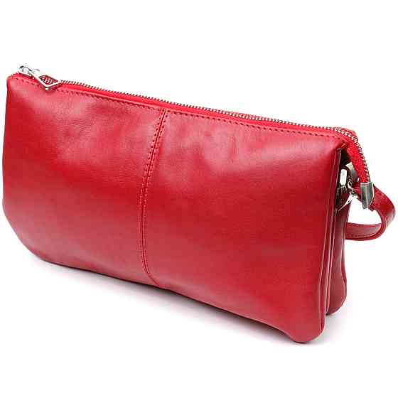 Яскравий жіночий клатч із натуральної шкіри GRANDE PELLE 11670 Червоний Київ