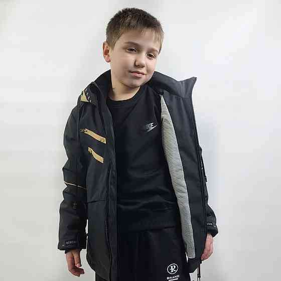 Демисезонная черная куртка с бежевыми вставками для мальчиков 140,146,152 Николаев
