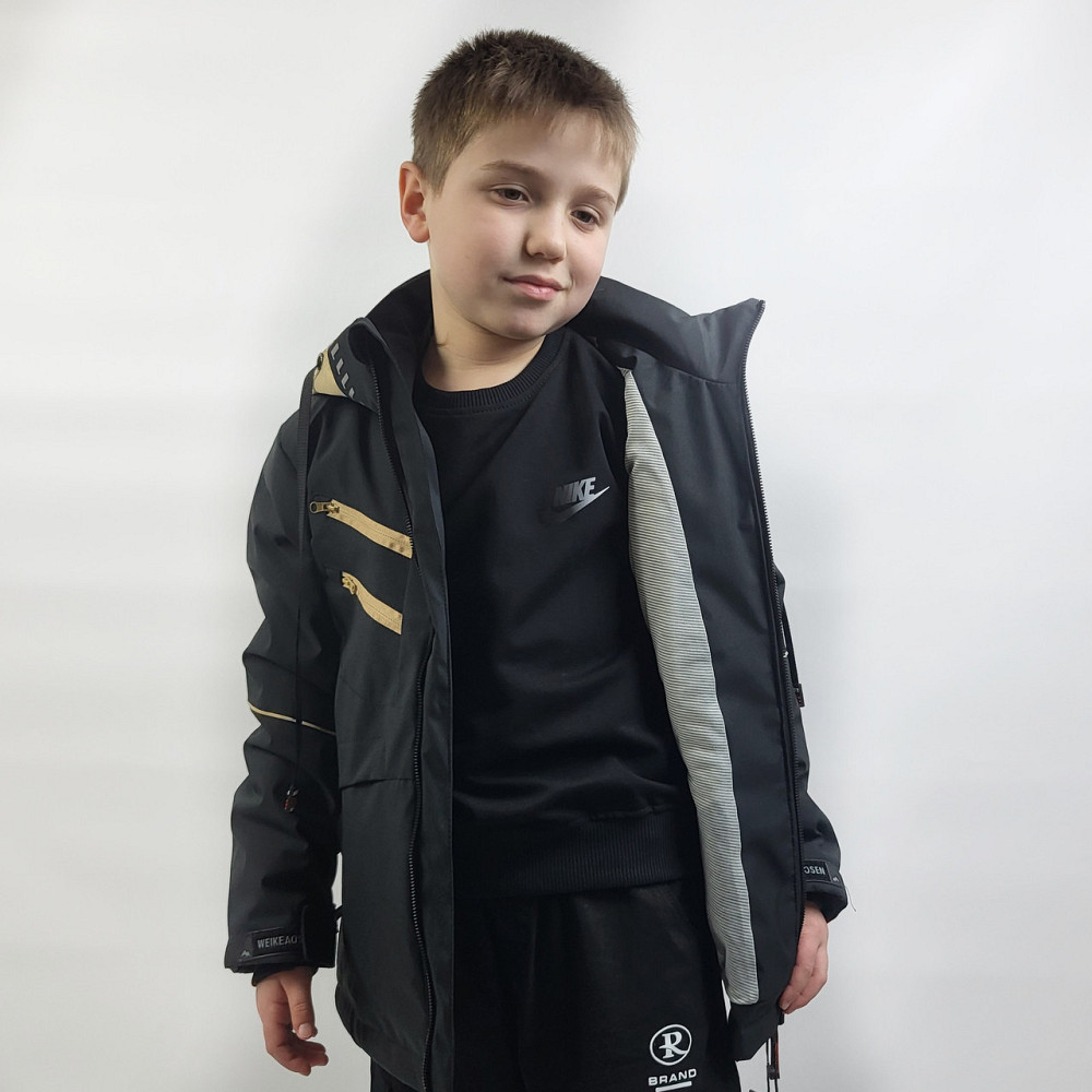 Демисезонная черная куртка с бежевыми вставками для мальчиков 140,146,152 Николаев - изображение 5