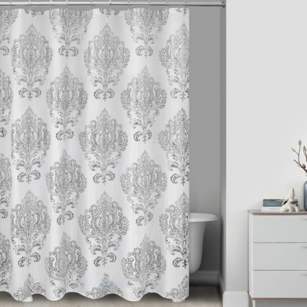Шторка для ванной и душа 180x180 см,занавеска для ванной комнаты с крючками,белая с серебристым узором Каменец-Подольский - изображение 1