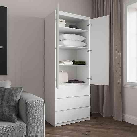 Шафа для одягу VAYS R-16 Антрацит, 3 шухляди, полиці, без ручок, ЛДСП, 80×50×211 см – для спальні, вітальні, передпокою Львів