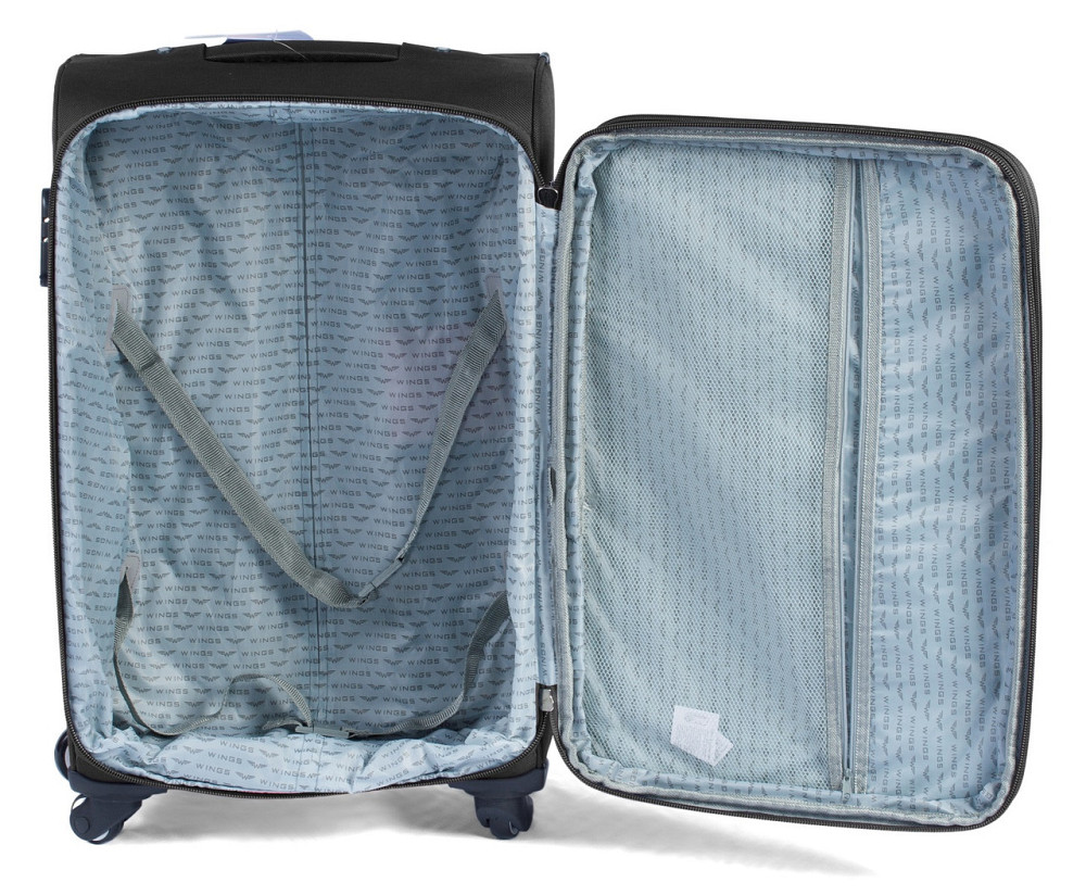 Чемодан тканевый WINGS 1708 большой с улыбкой 4 колеса 75 см Черный Киев - изображение 7