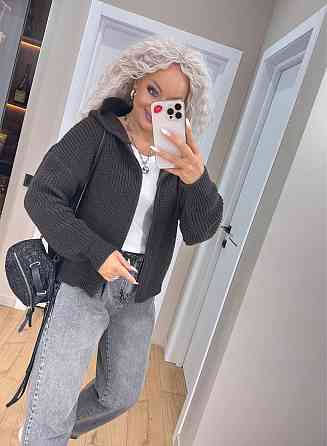 Кардиган в'язаний із капюоном на блискавці толстовка Шоколад Київ