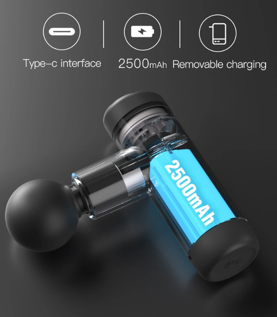 Перкуссионный массажный пистолет Booster Mini X 2500mAh (6 насадок) с кейсом Винница - изображение 4