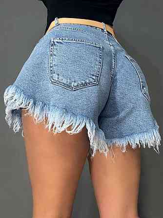 Шорти жіночі джинсові Liana 4-038 короткі розкльошені А-силуетні з бахромою і ременем блакитні, блакитний, 28, 28, 73 см Київ
