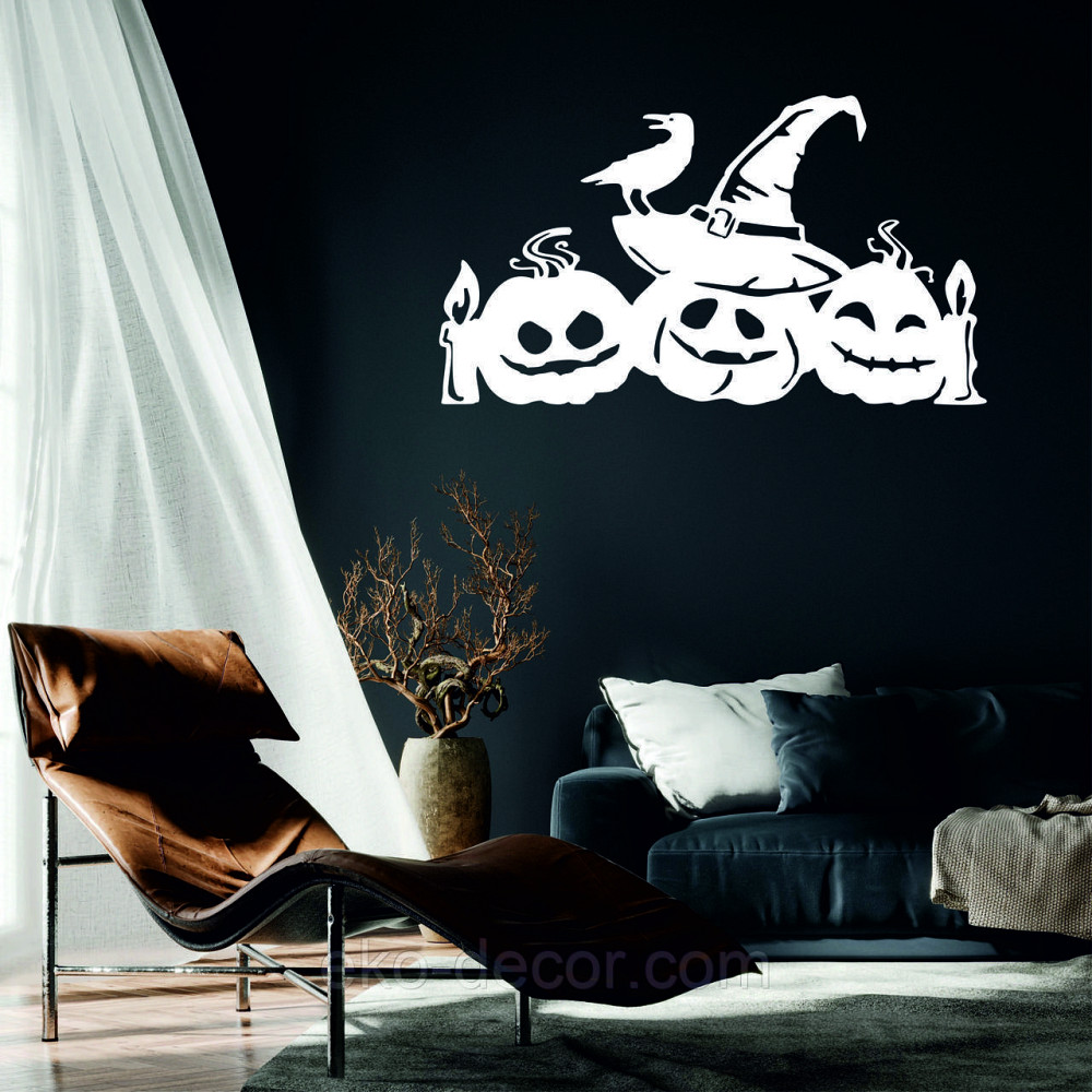 Декоративне настінне Панно «Хеллоуїн — гарбуза», Декор на стіну 70*39 см, Білий Київ - фото 1