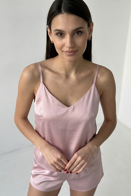 Піжама жіноча шовкова із шортами Пудровий XL/2XL Харків - фото 10