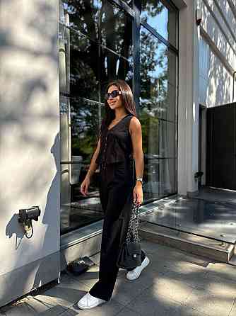 Женский брючный костюм двойка: жилет и брюки турецкая костюмка Черный, 44 Одесса