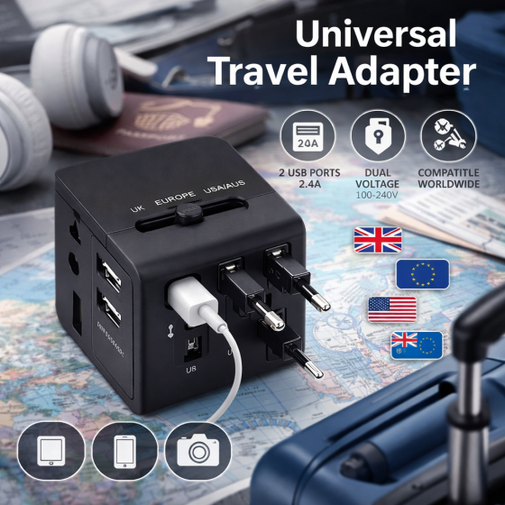 Універсальний мережевий адаптер PowerPlant — 150+ країн, 2xUSB (2.4A), ідеальний для подорожей Київ