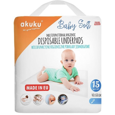 Пеленки для младенцев Akuku Baby Soft 40 x 60 см, 15 шт (A0500) Винница - изображение 1
