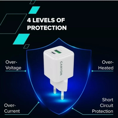 Зарядное устройство Canyon CU20AC GaN 20W 1xPD 1xQC EU White (CNS-CUW20AC) Винница - изображение 8