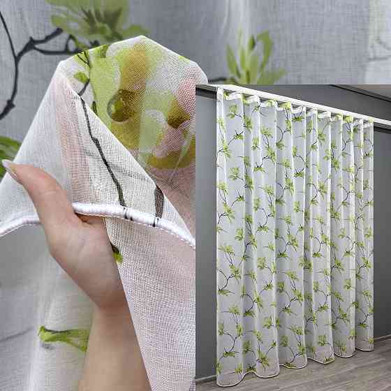 Тюль батист, колекція "Flora" колір білий з салатовим 1909т Київ