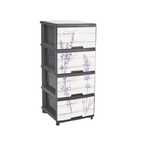 Комод на 4 шухляди 46*39*96см пластик з малюнком Лаванда сірий Алеана Житомир