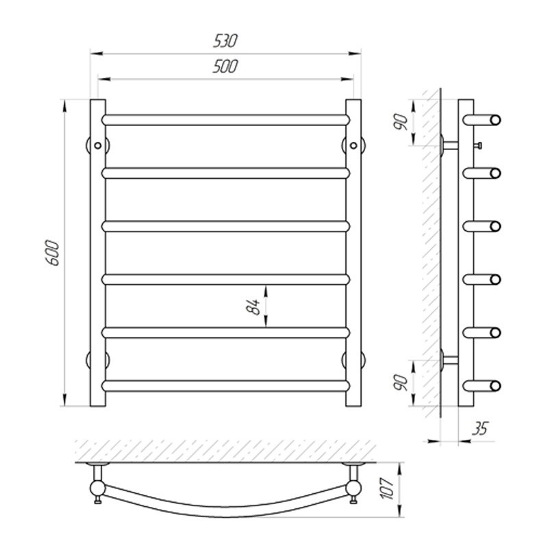 Водяна сушарка для рушників Laris Класик П6 500x600 Київ - фото 6