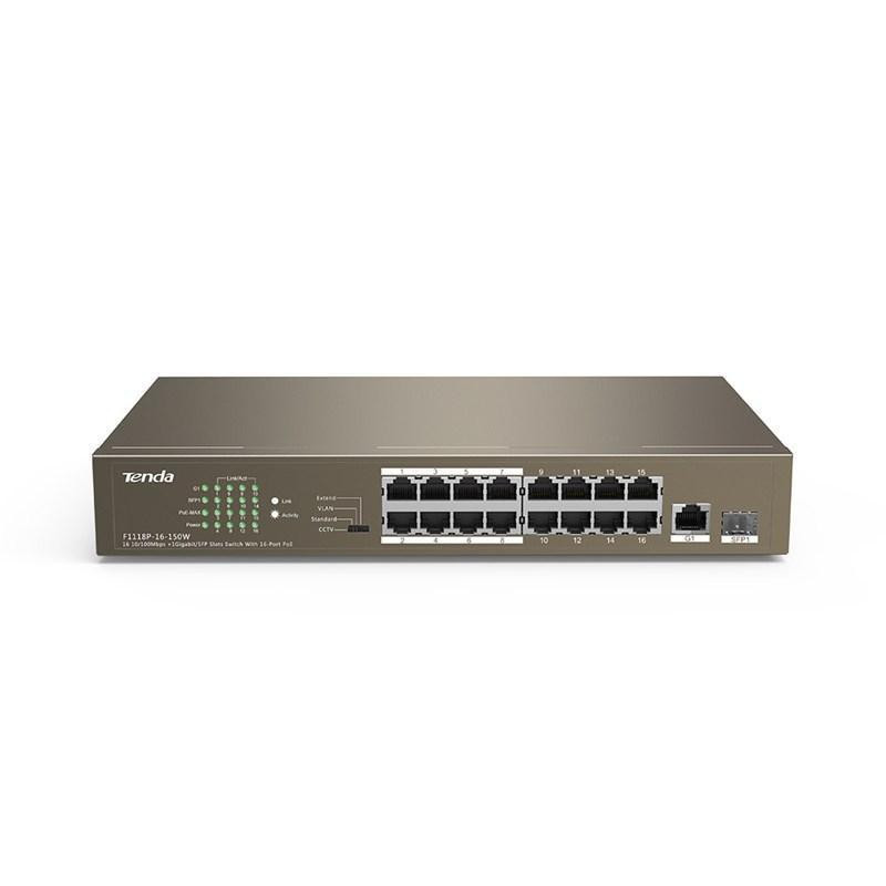 Коммутатор TENDA TEF1118P-16-150W (16xFE PoE, 1xGE/SFP, 135Вт max) Харків - фото 1