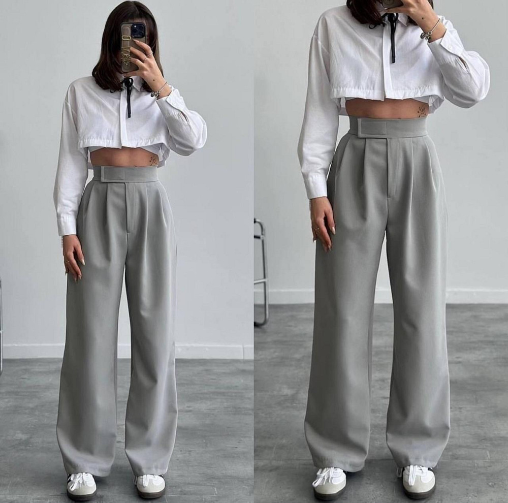 Жіночі базові штани на липучці турецька костюмка Сірий, 46/48 Одеса - фото 1