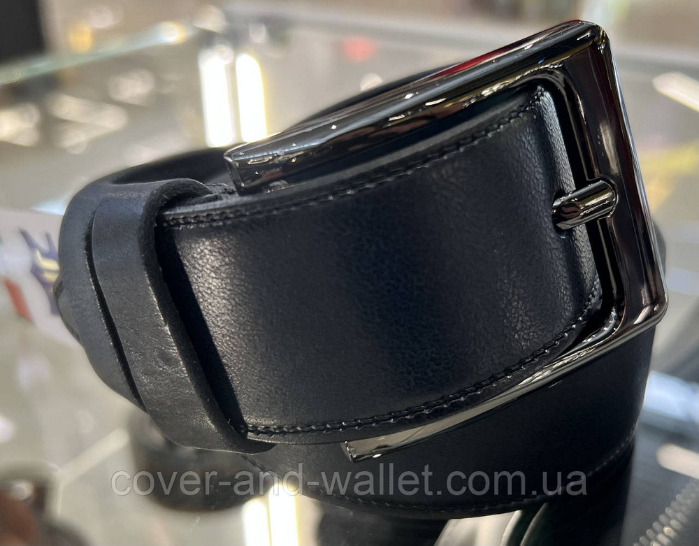 Широкий чоловічий ремінь з італійської шкіри синього кольору 40 мм PS Leather Київ - фото 1