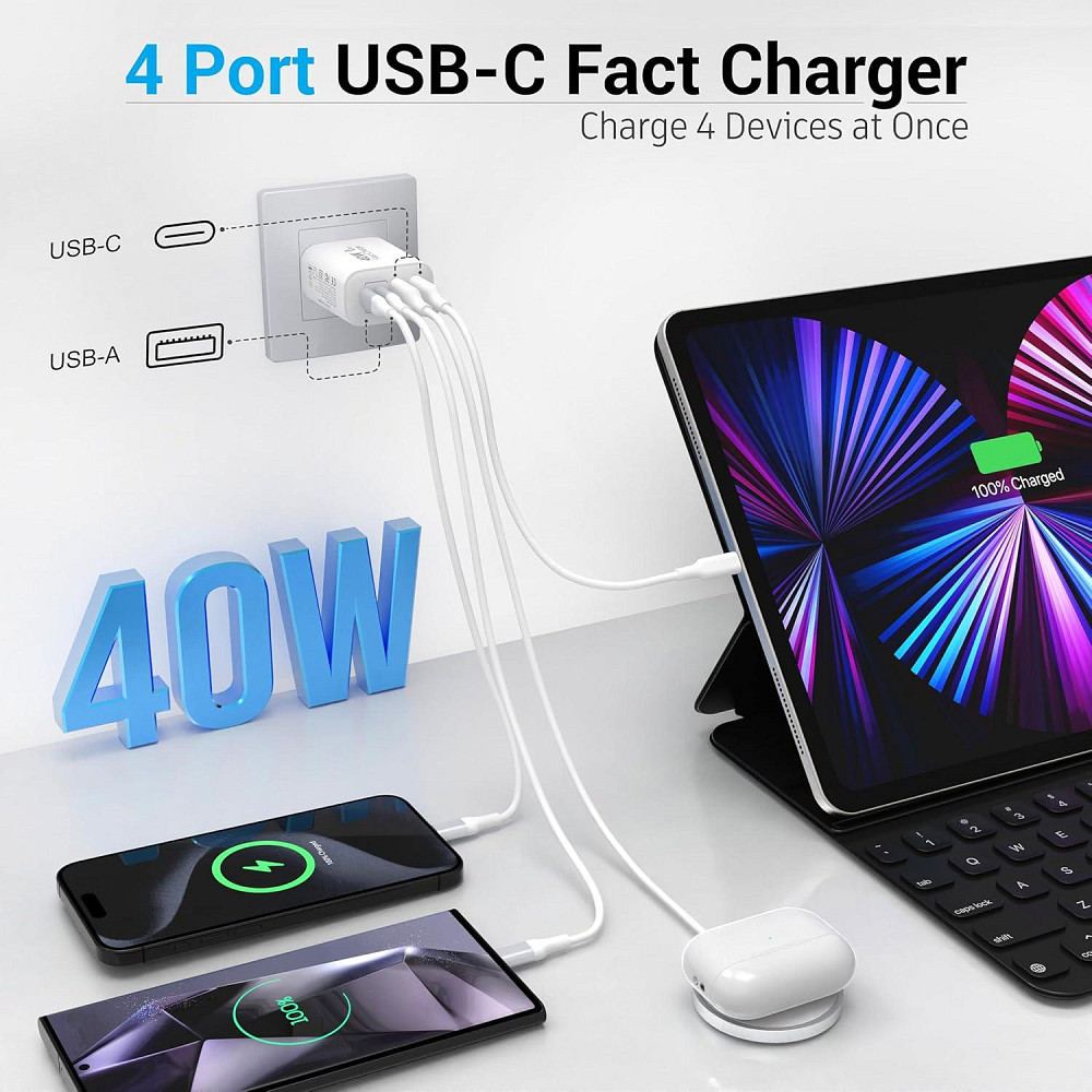 Адаптер живлення 2 в 1 Type C2 + USB2 40W Луцьк - фото 6