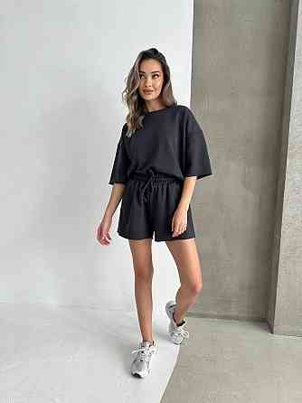 Жіночий повсякденний прогулянковий костюм-двійка: футболка та шорти турецька петля пеньє 100% бавовна Графітова, 42/44 Одеса