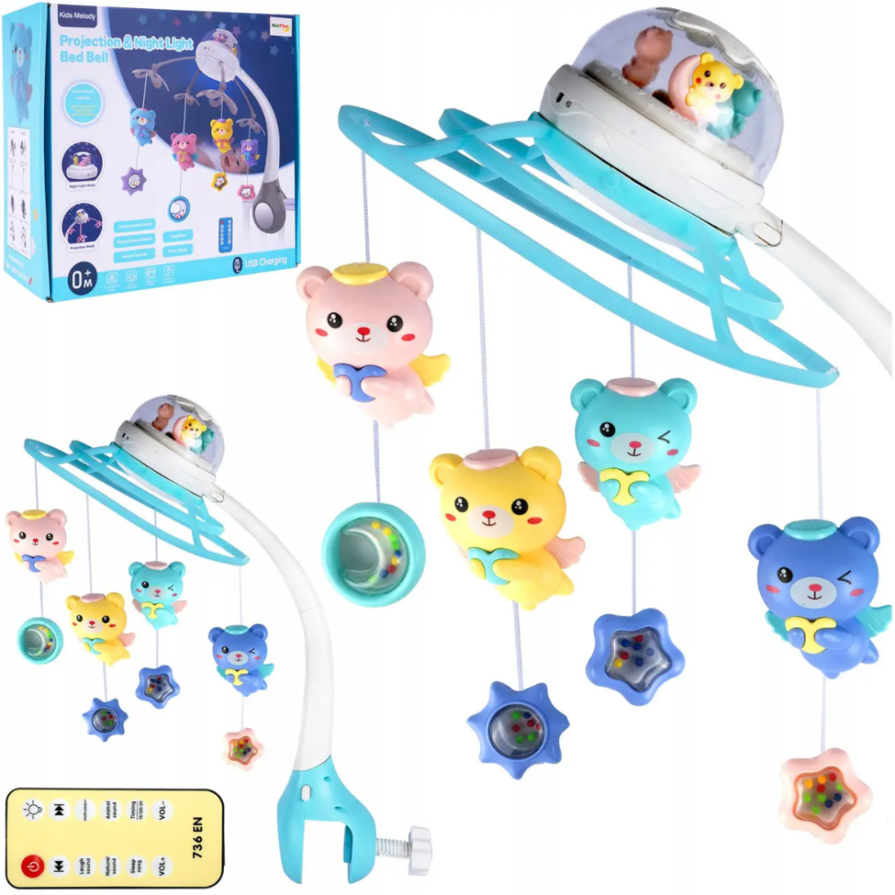 Дитячий музичний мобіль на ліжечко з проектором мобілі для немовлят на  76 мелодій блакитний  для хлопчика Київ - фото 3