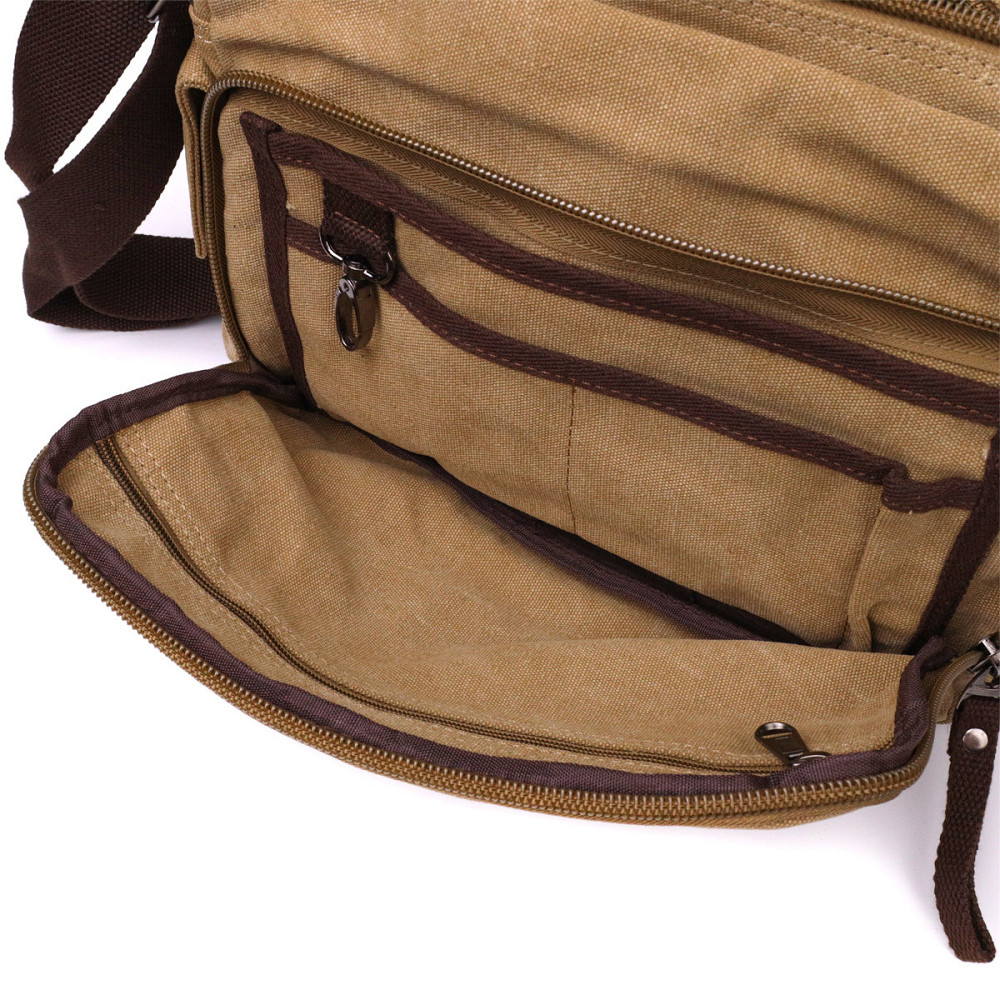 Функціональна чоловіча сумка месенджер із щільного текстилю Vintage 22206 Пісочний Київ - фото 6