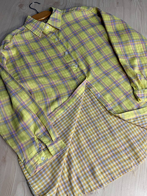 Сорочка жіноча A-N 27069 оверсайз двошарова в клітинку з бахромою , жовтий, one size Київ - фото 2