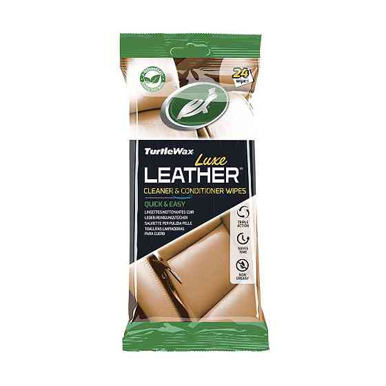 Серветки для очищення та кондиціонування шкіри Turtle Wax LUXE LEATHER WIPES, 24 шт Ковель