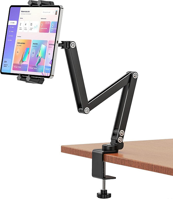 Тримач для планшета на стіл і ліжко 360° регульований для 4.7–13.5" алюмінієвий чорний Київ - фото 1