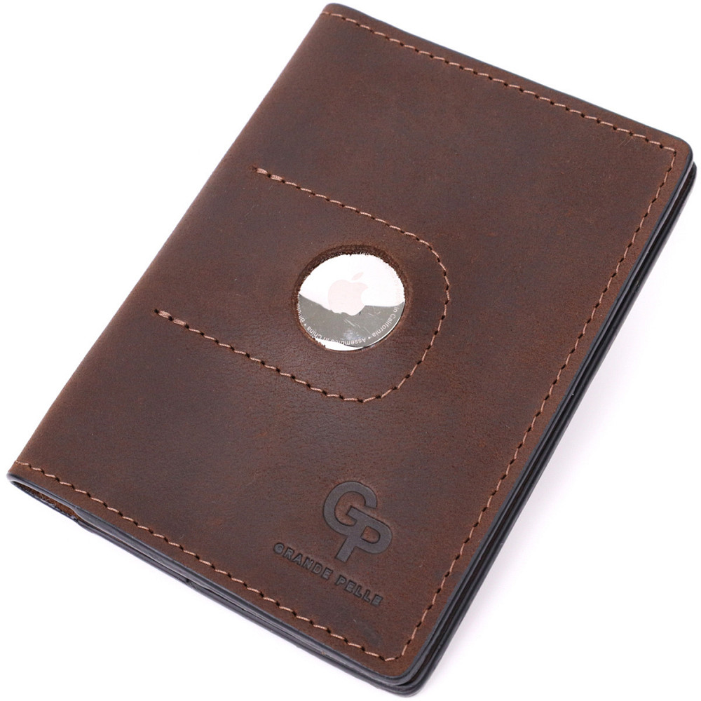 Стильна шкіряна обкладинка на паспорт з утримувачем для Apple AirTag GRANDE PELLE 11621 Коричневий Київ - фото 8