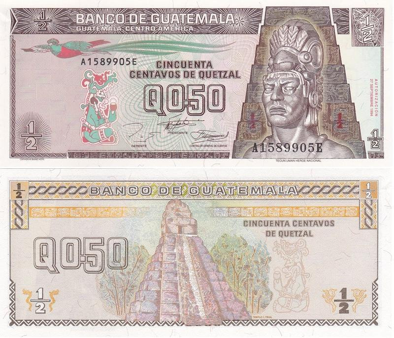 Guatemala Гватемала - 1/2 Quetzal 1994 aUNC Полтава - изображение 1