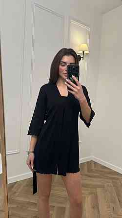 Домашний халат из трикотажа бамбук Черный XL/2XL Харьков