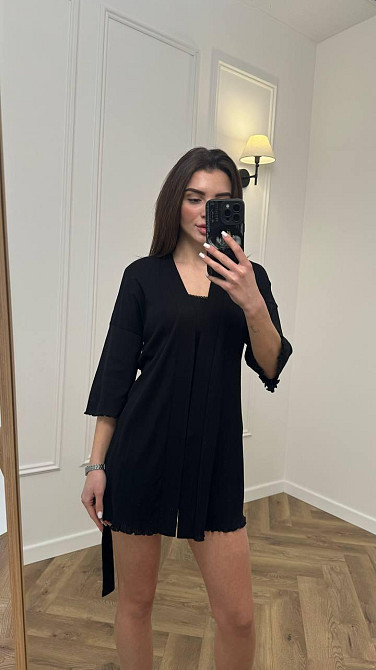 Домашний халат из трикотажа бамбук Черный XL/2XL Харьков - изображение 2